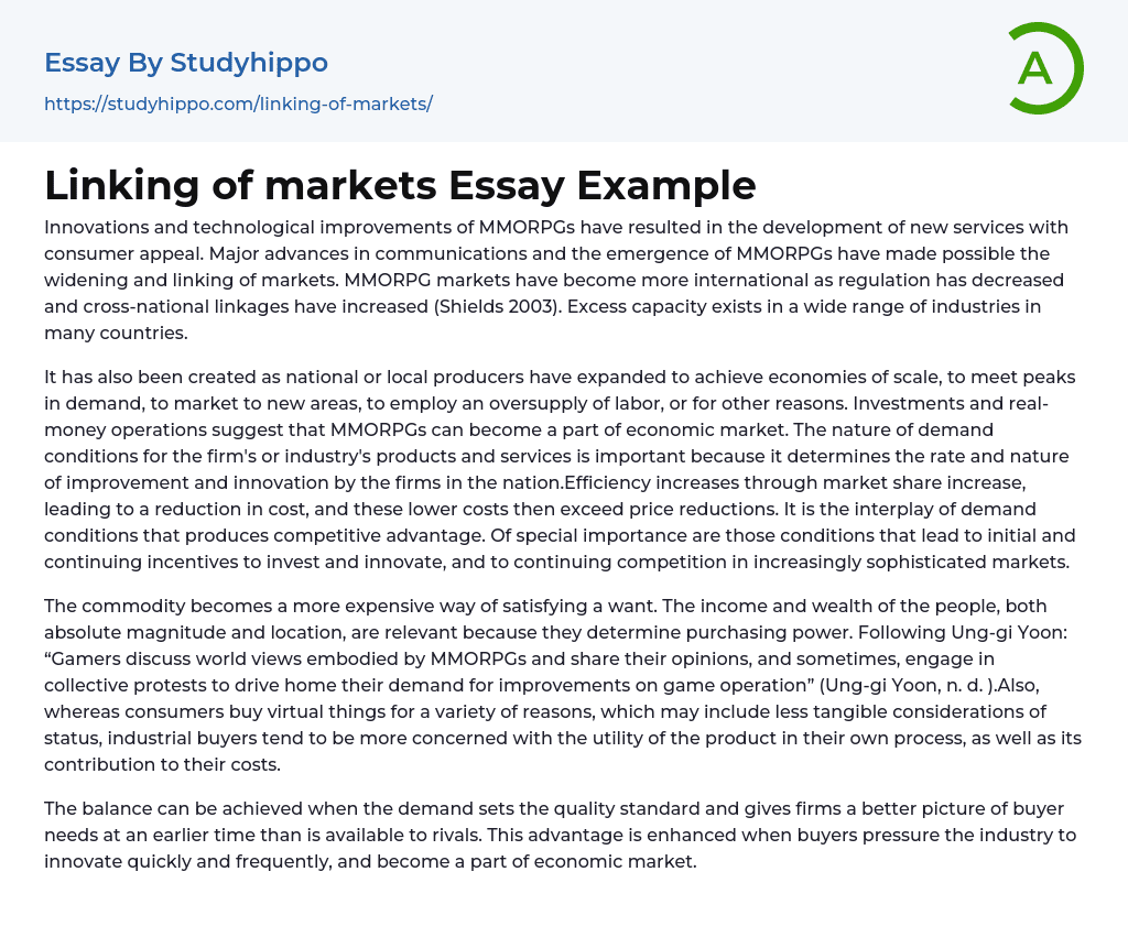 Linking of markets Essay Example