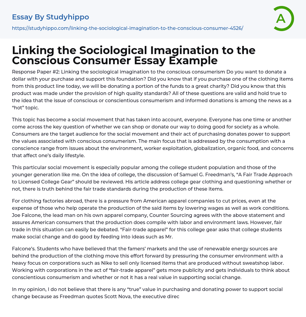 Linking the Sociological Imagination to the Conscious Consumer Essay Example