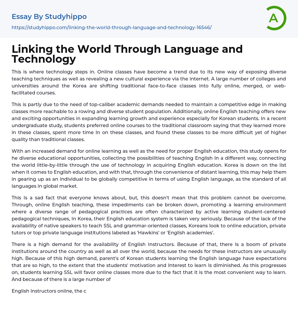 Linking the World Through Language and Technology Essay Example