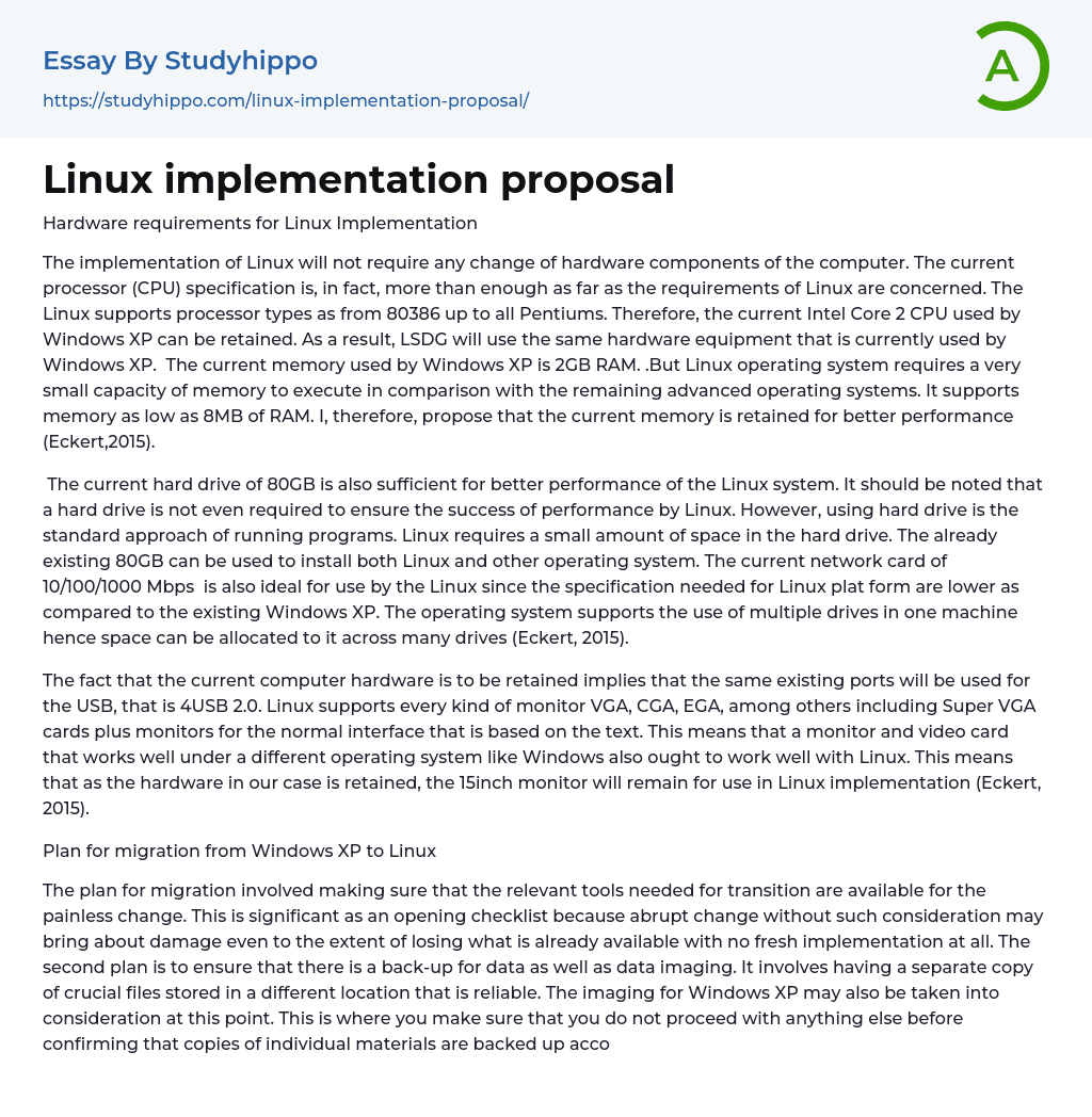 Linux implementation proposal Essay Example