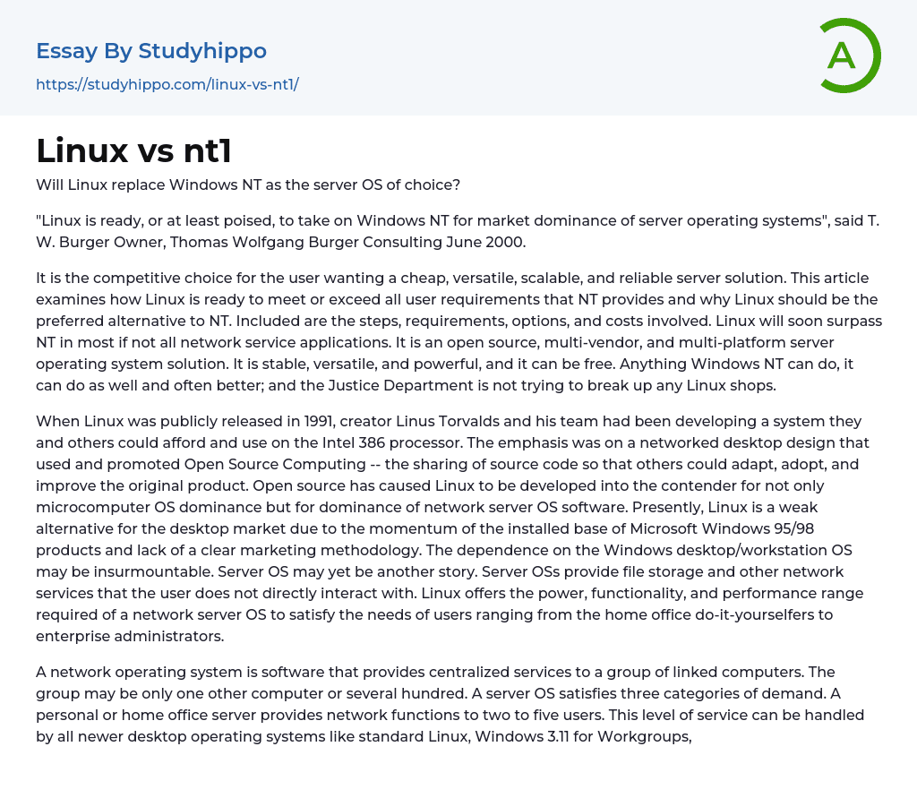 Linux vs nt1 Essay Example