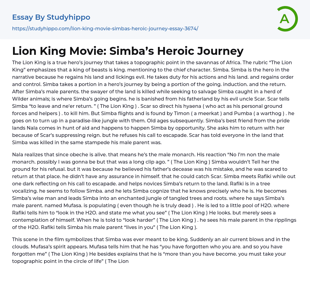 the lion king movie essay