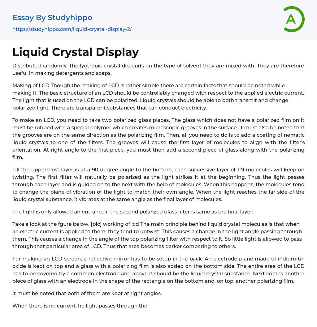 Liquid Crystal Display Essay Example