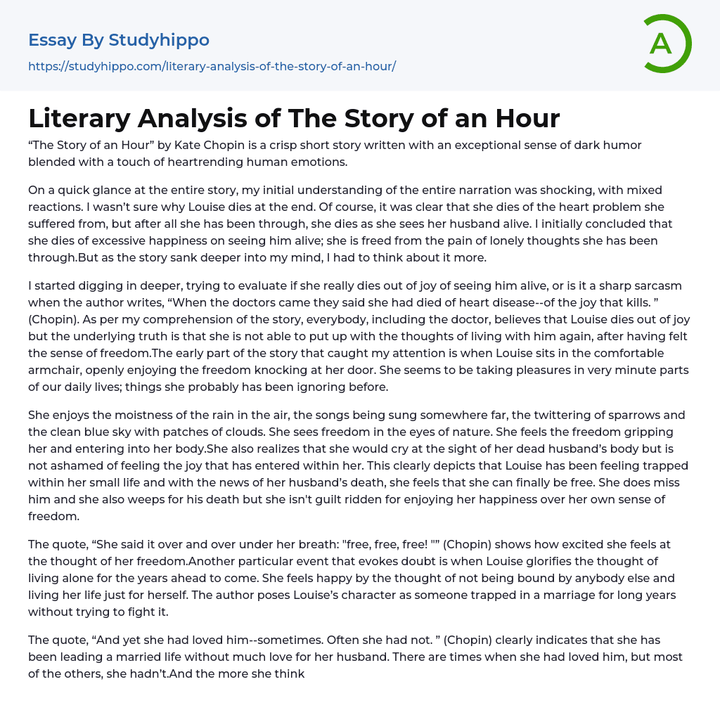 Literary Analysis of The Story of an Hour Essay Example
