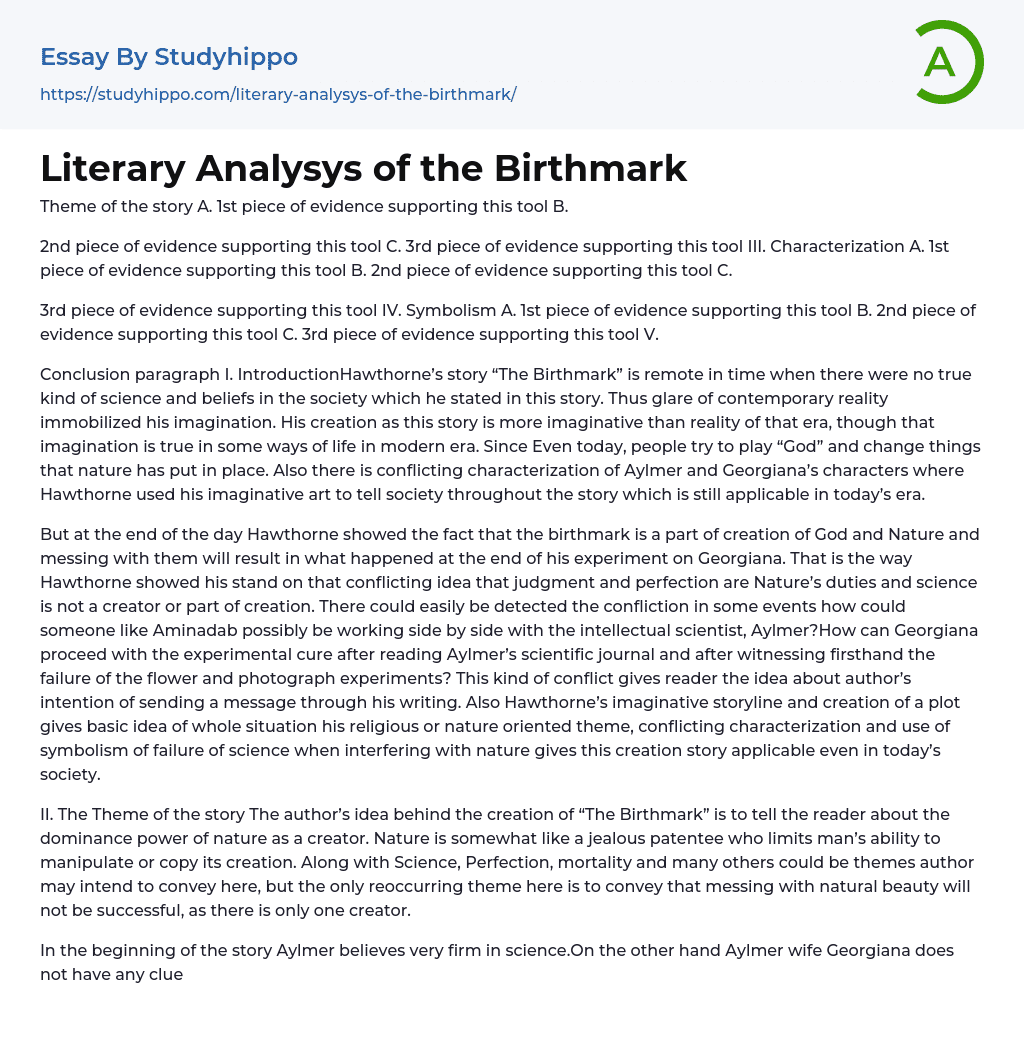 Literary Analysys of the Birthmark Essay Example