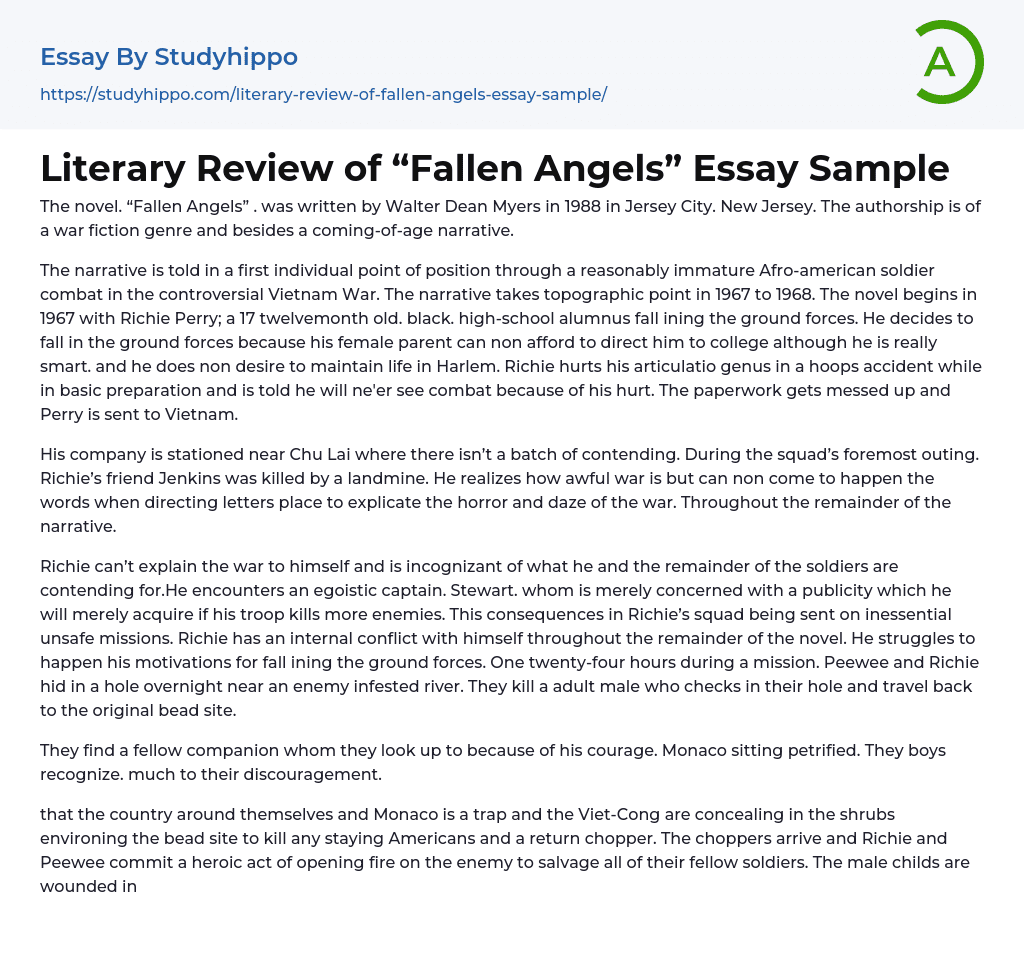 Literary Review of “Fallen Angels” Essay Sample