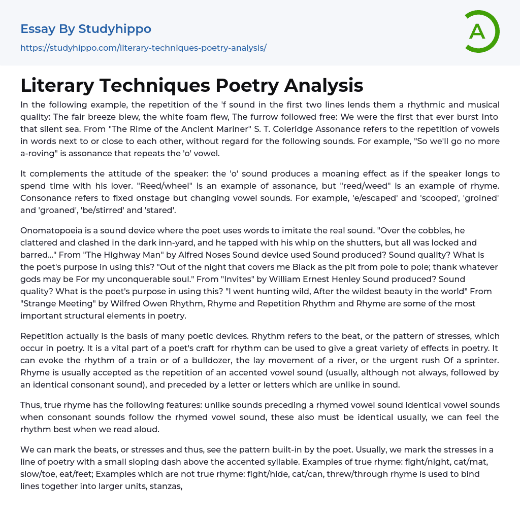 Literary Techniques Poetry Analysis Essay Example