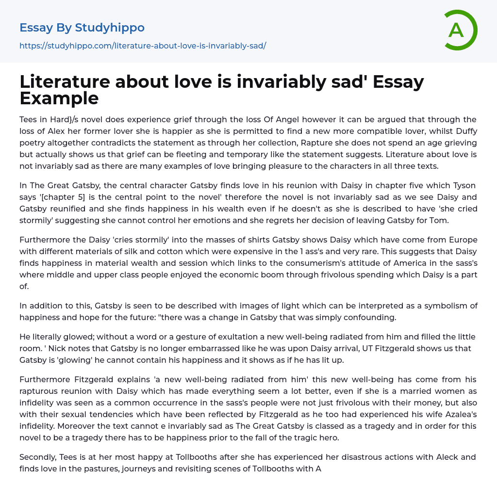 Literature about love is invariably sad’ Essay Example