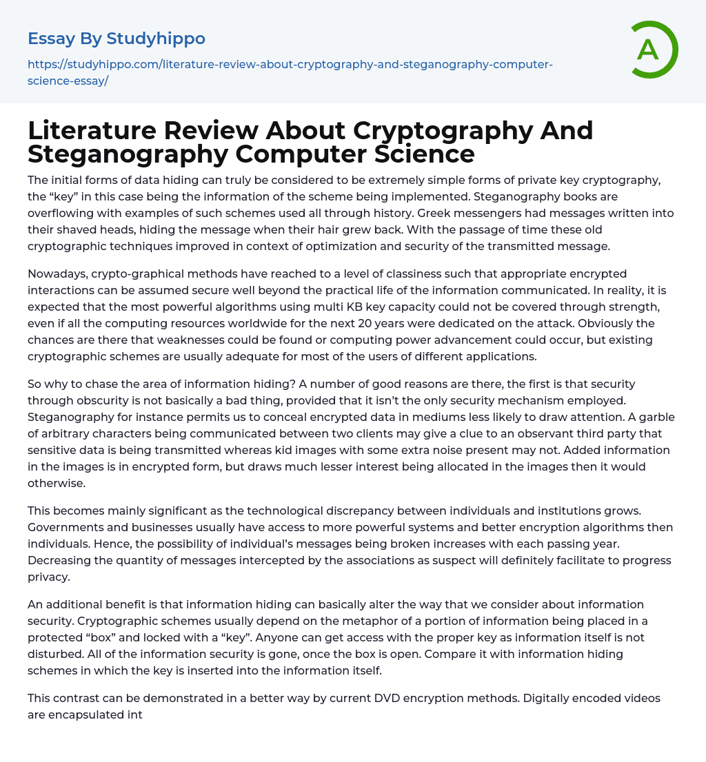 Literature Review About Cryptography And Steganography Computer Science Essay Example