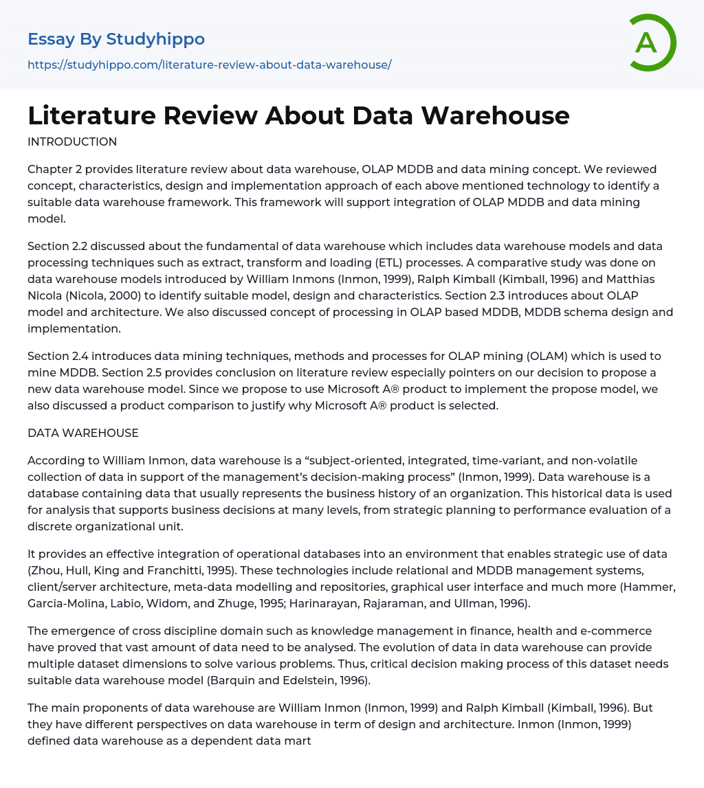 essay on data warehouse