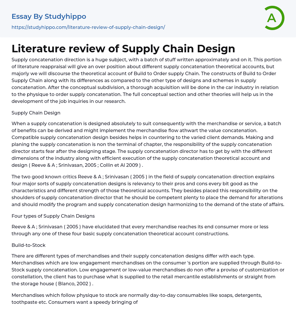 supply chain design literature review