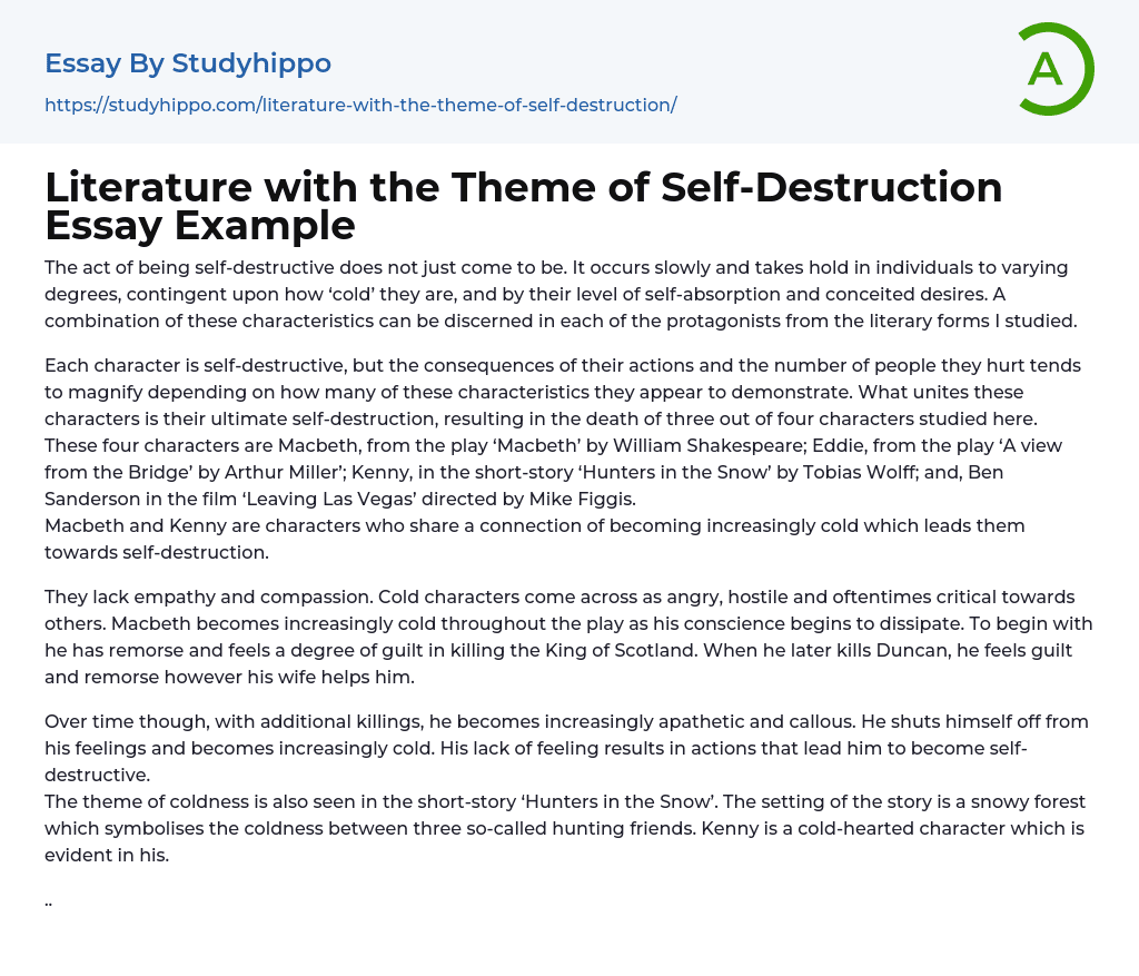 Literature with the Theme of Self-Destruction Essay Example