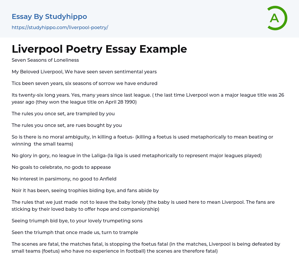 Liverpool Poetry Essay Example