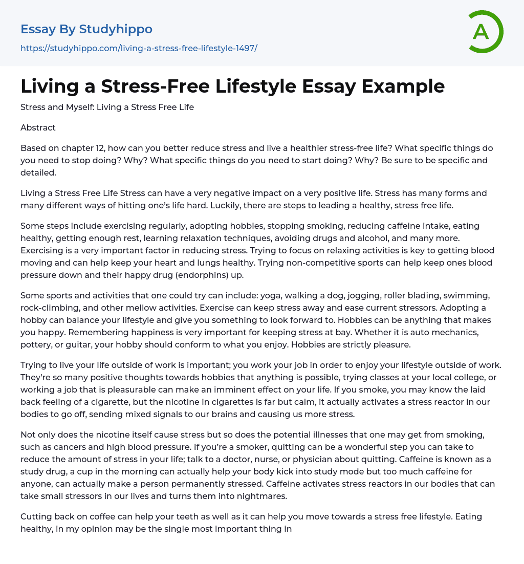 Living a Stress-Free Lifestyle Essay Example