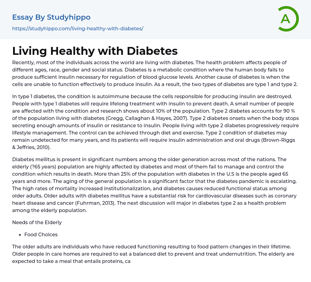 Living Healthy with Diabetes Essay Example