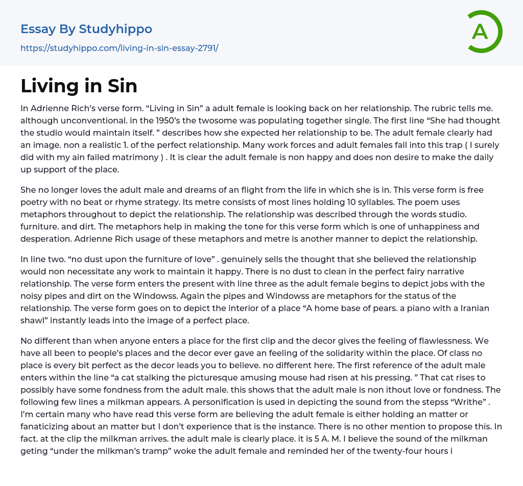 Living in Sin Essay Example