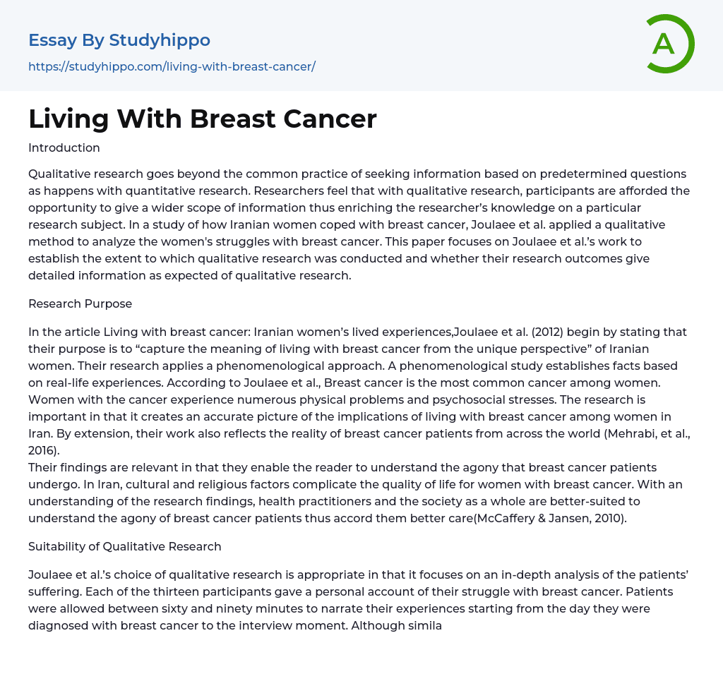 Living With Breast Cancer Essay Example