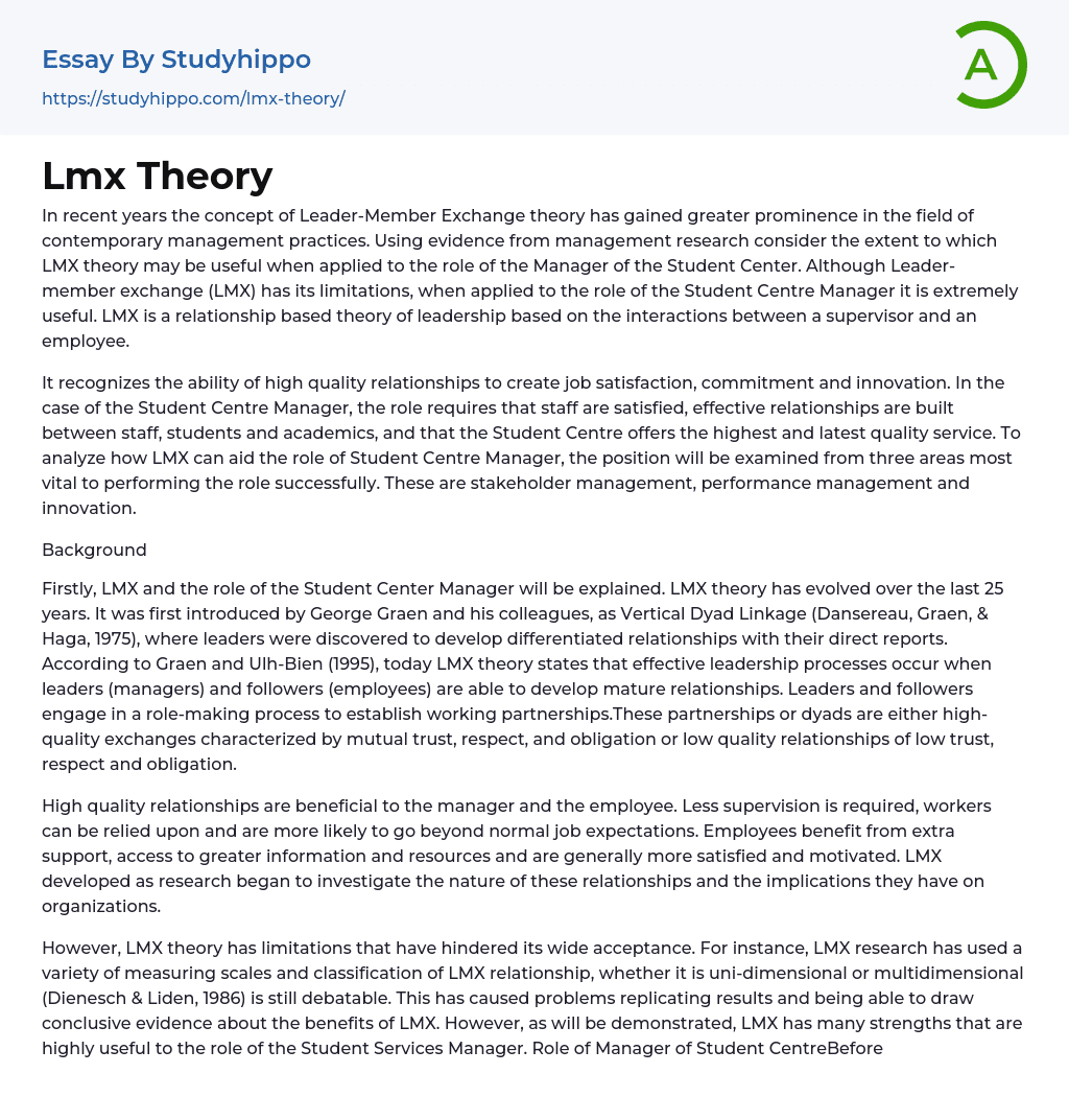 Lmx Theory Essay Example
