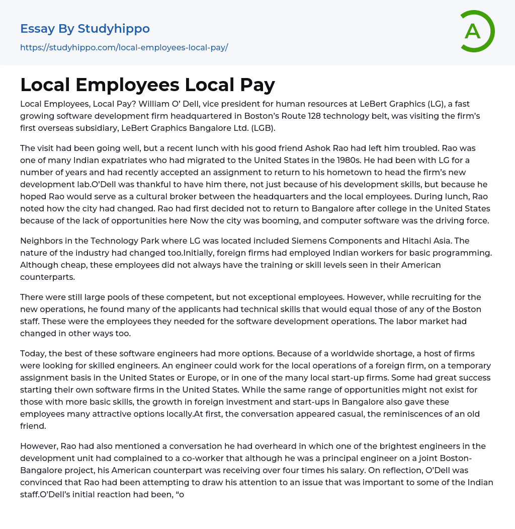 Local Employees Local Pay Essay Example