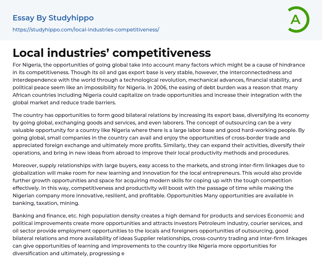 Local industries’ competitiveness Essay Example