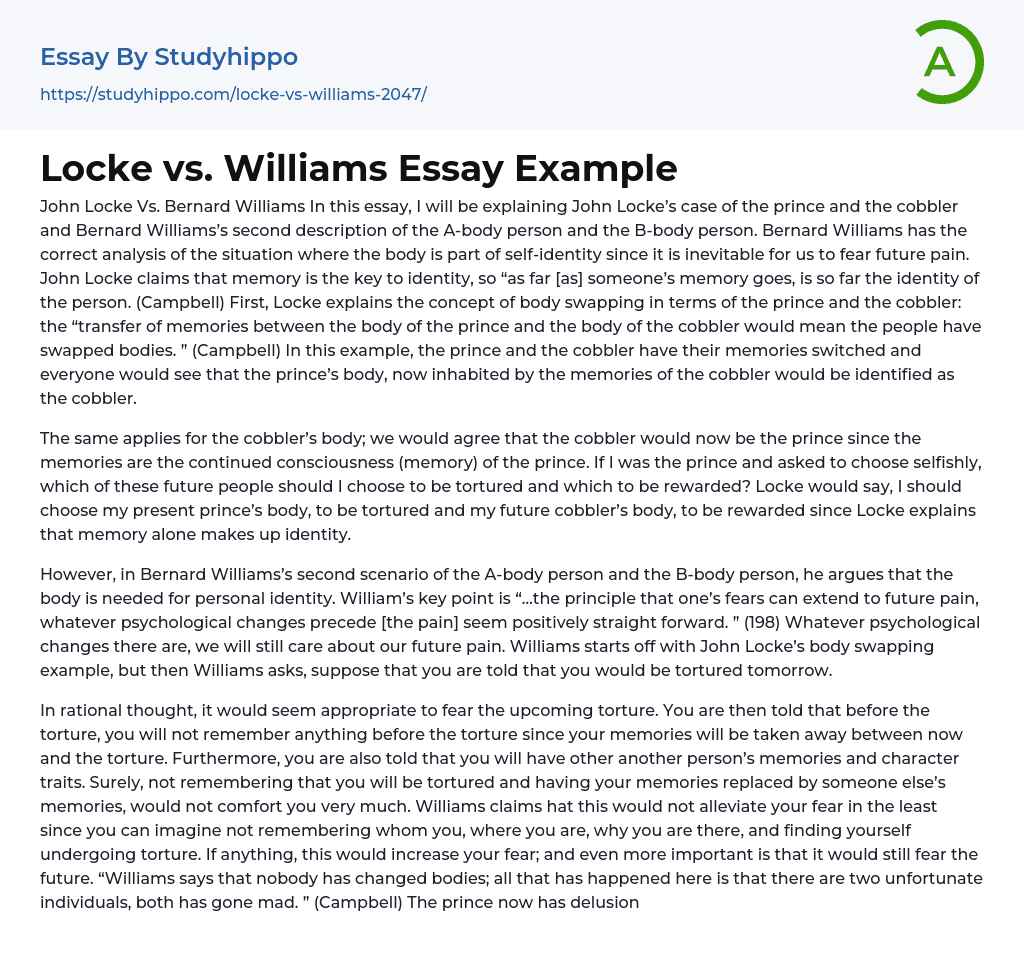 Locke vs. Williams Essay Example