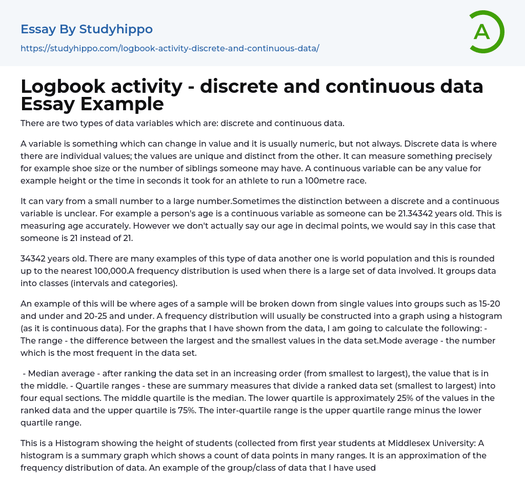 Logbook activity – discrete and continuous data Essay Example