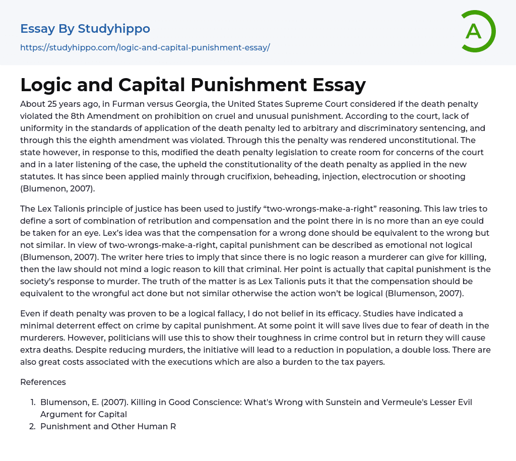 Logic and Capital Punishment Essay