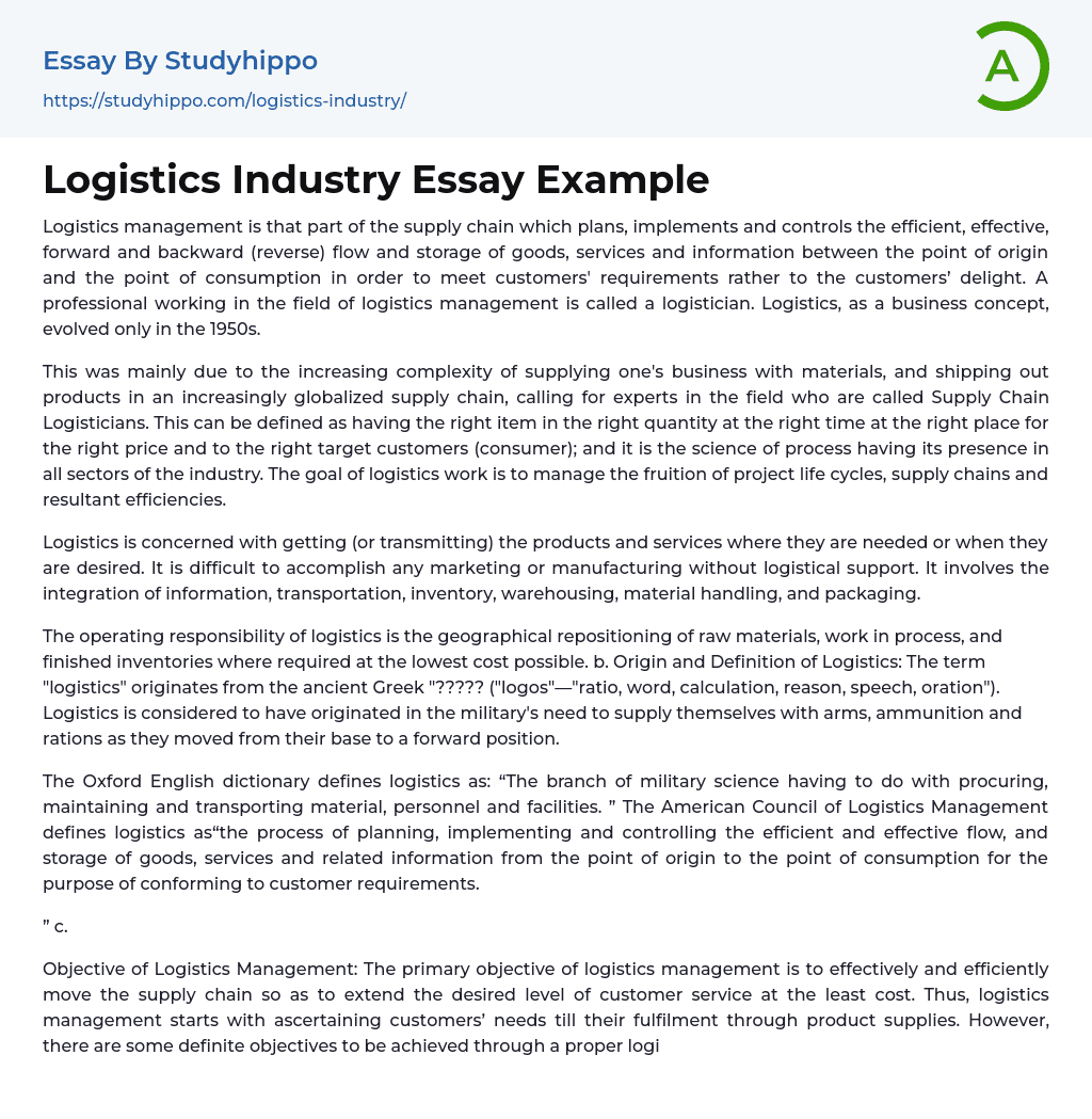 essay about logistics management