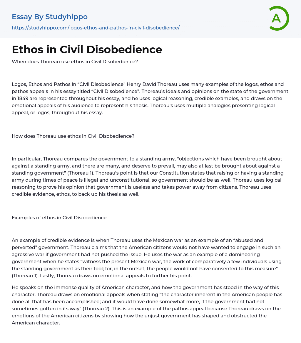 Ethos in Civil Disobedience Essay Example