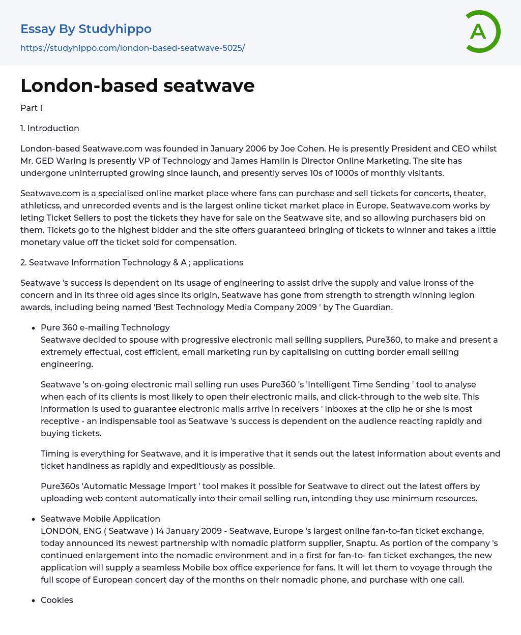 London-based seatwave Essay Example