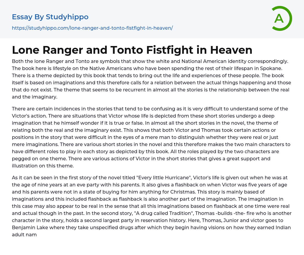 Lone Ranger and Tonto Fistfight in Heaven Essay Example