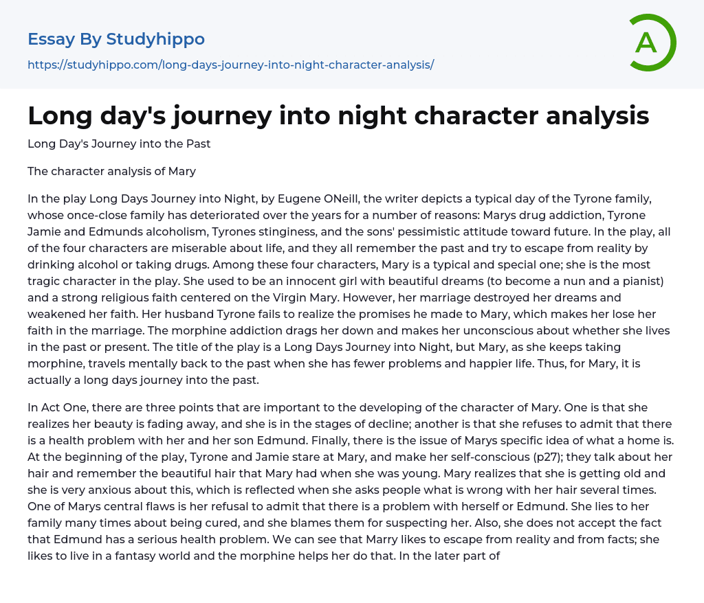 Long day’s journey into night character analysis Essay Example