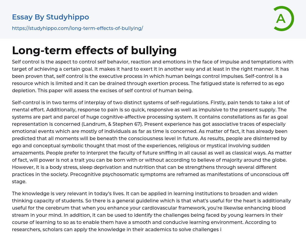 Long-term effects of bullying Essay Example