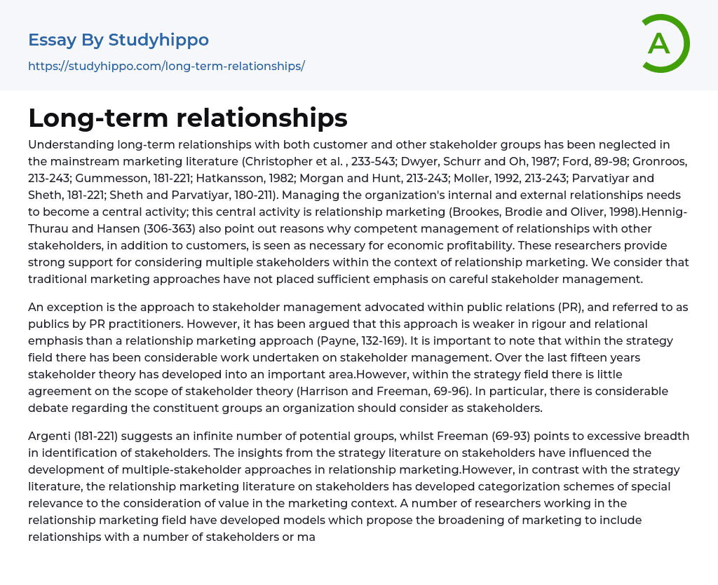 Long-term relationships Essay Example