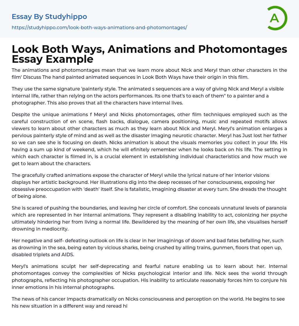 Look Both Ways, Animations and Photomontages Essay Example