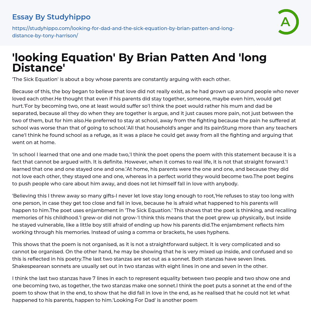 ‘looking Equation’ By Brian Patten And ‘long Distance’