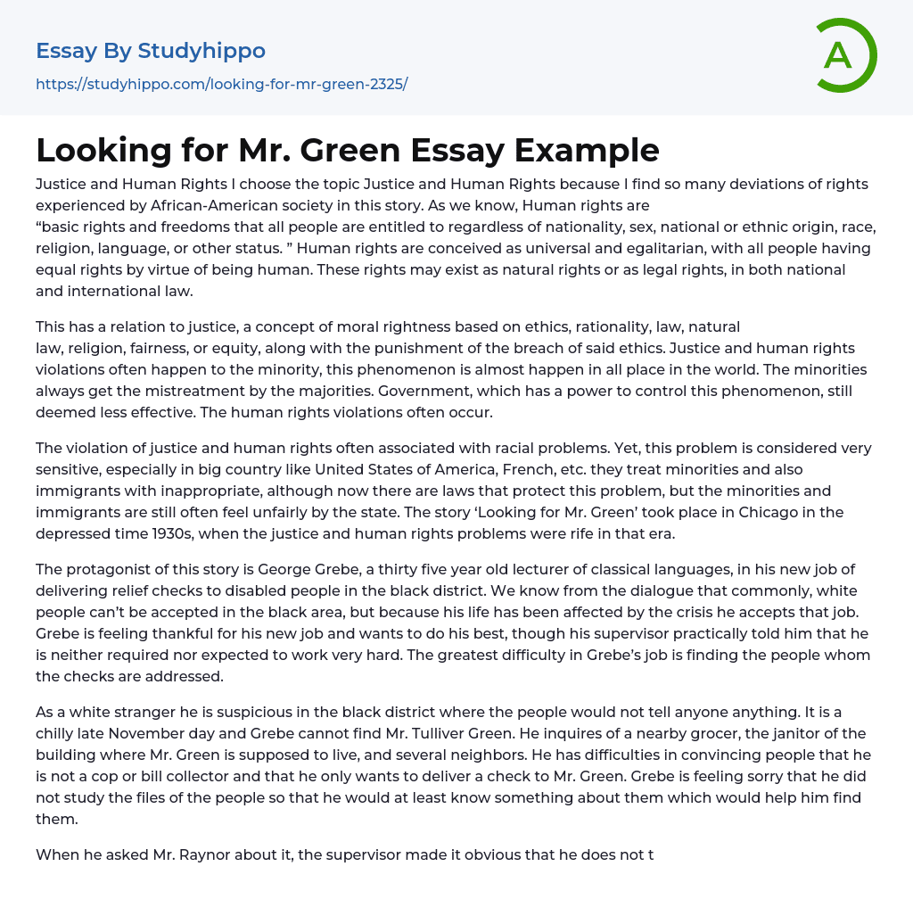 Looking for Mr. Green Essay Example