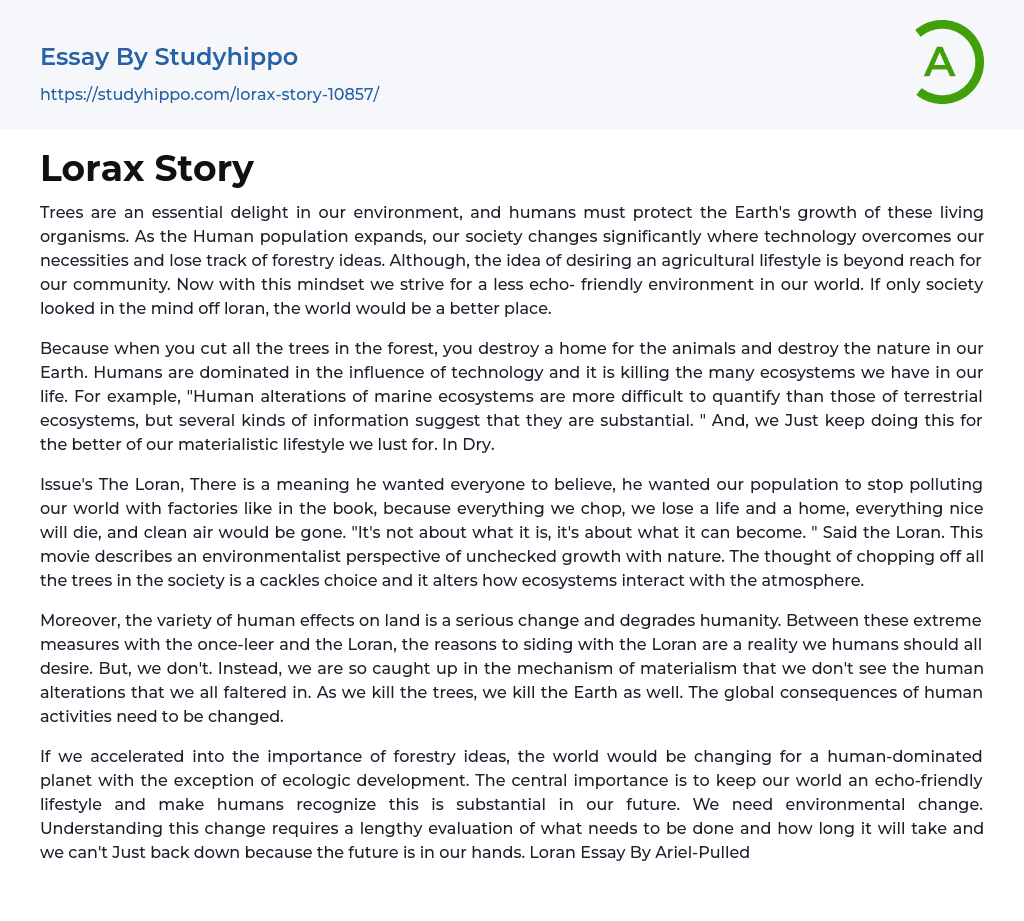 Lorax Story Essay Example