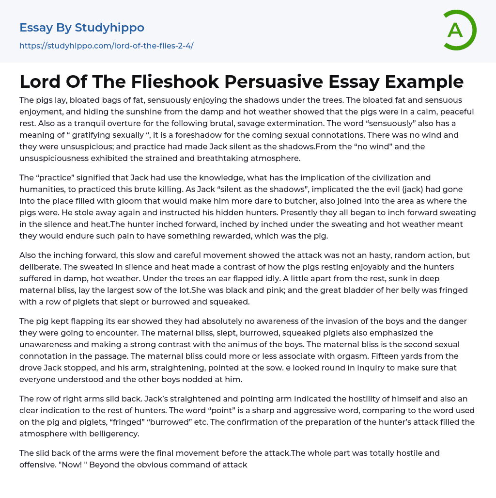 Lord Of The Flieshook Persuasive Essay Example
