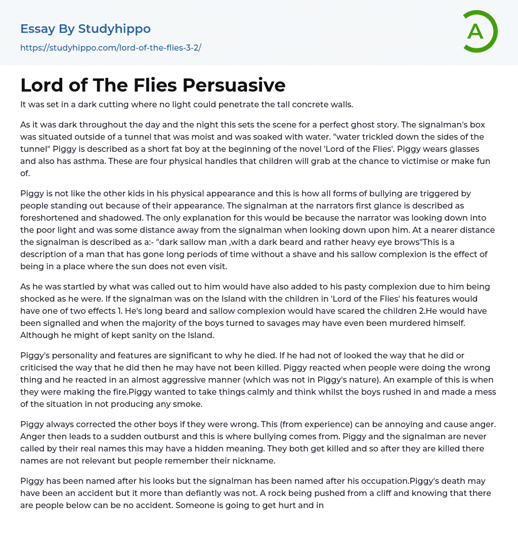 Lord of The Flies Persuasive Essay Example