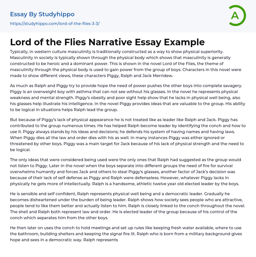 Lord of the Flies Narrative Essay Example