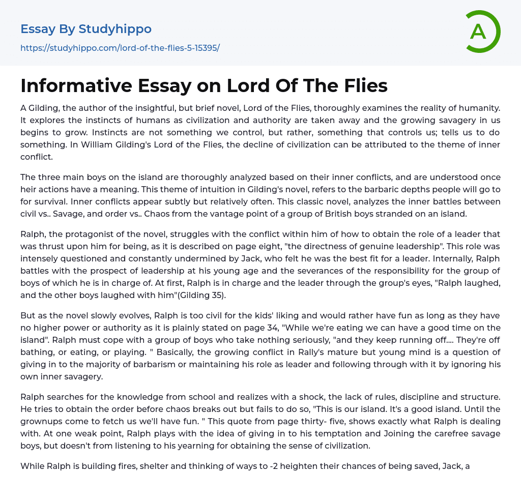 Informative Essay on Lord Of The Flies