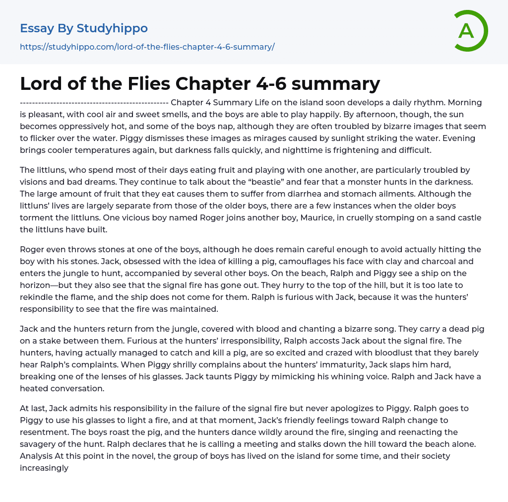 “Lord of the Flies” Chapter 4-6 Summary | StudyHippo.com