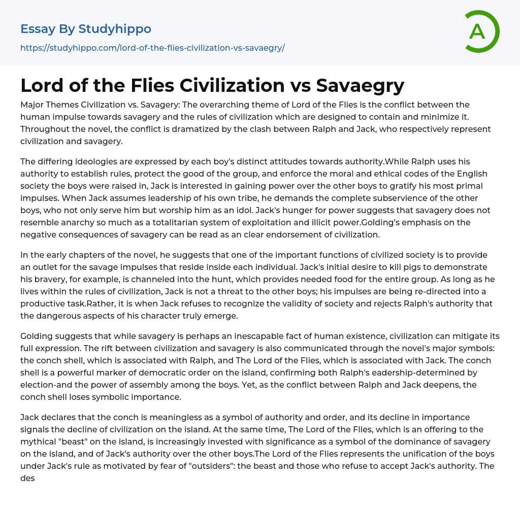 civilization vs savagery in lord of the flies essay