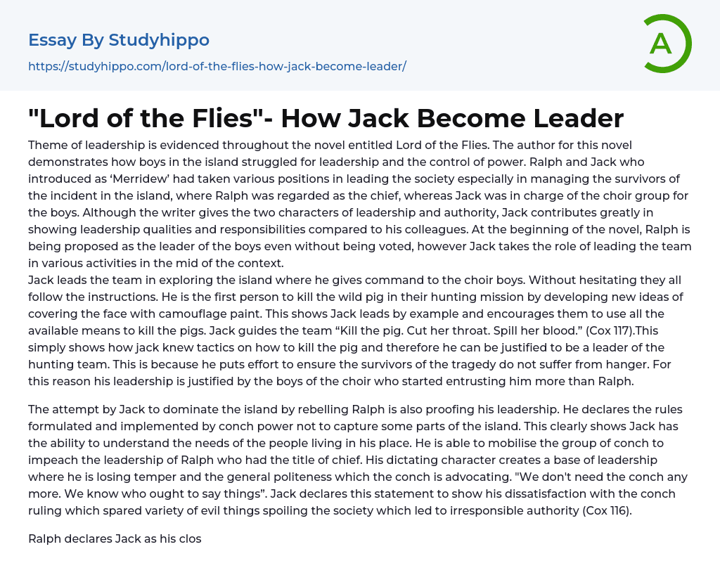 lord of the flies who is the better leader essay