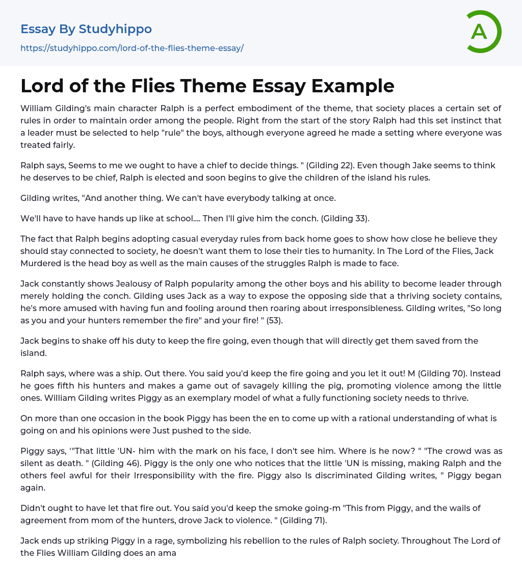 literary analysis essay example lord of the flies