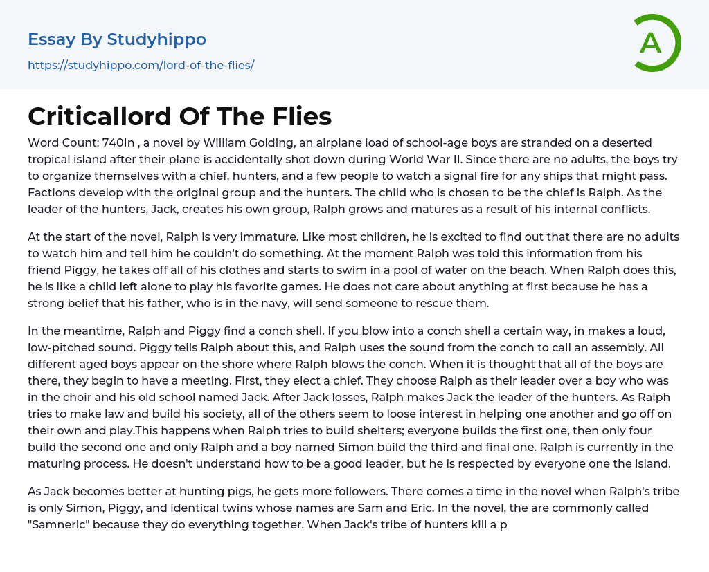 Criticallord Of The Flies Essay Example