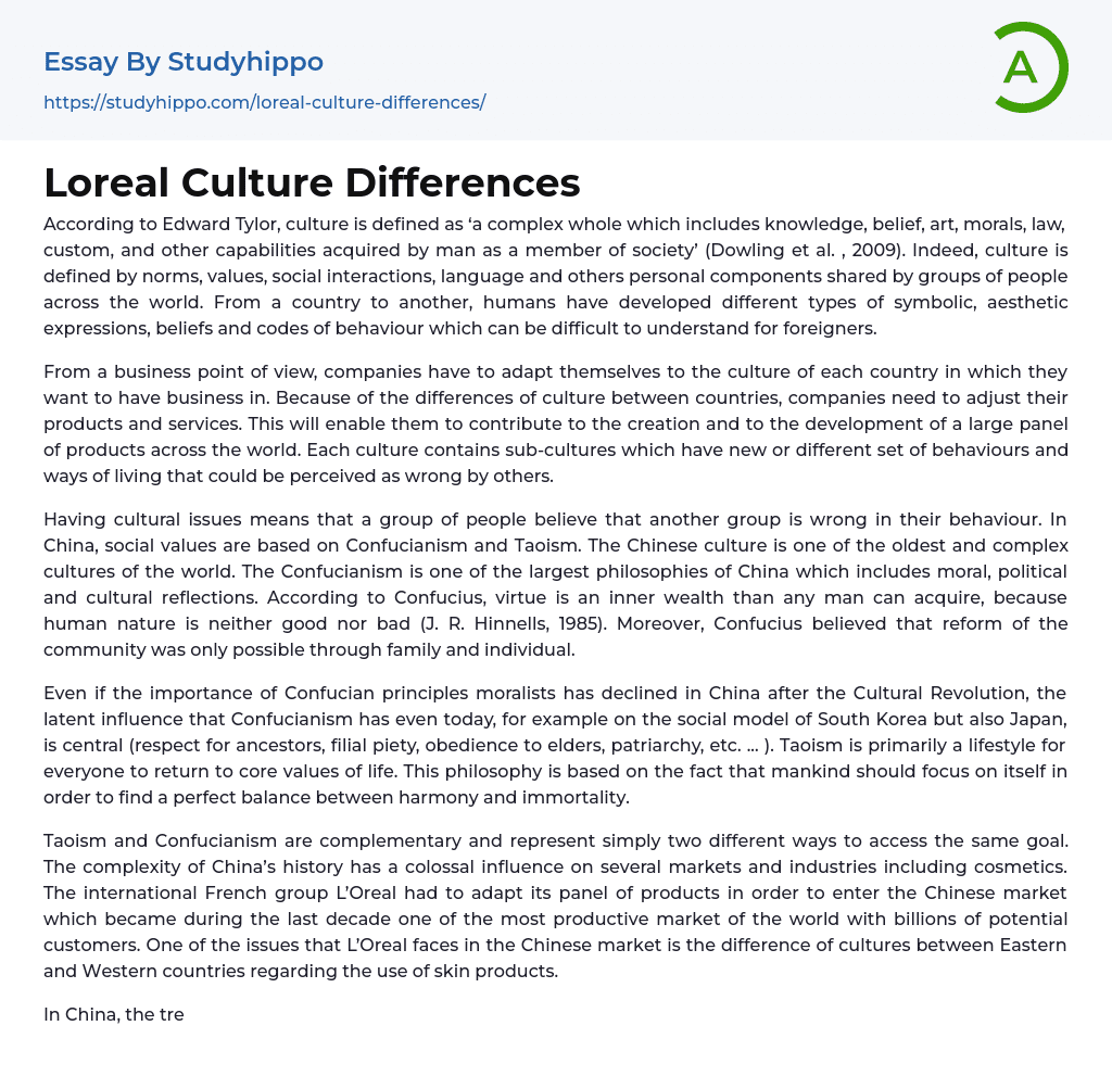 Loreal Culture Differences Essay Example