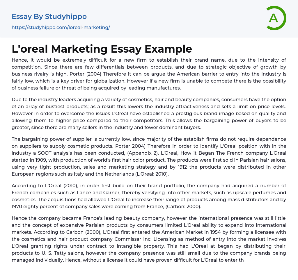 L’oreal Marketing Essay Example