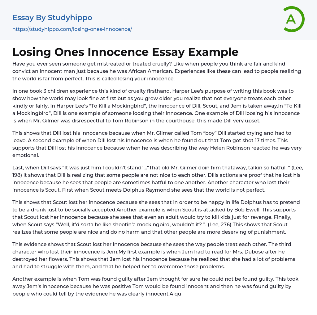 Losing Ones Innocence Essay Example